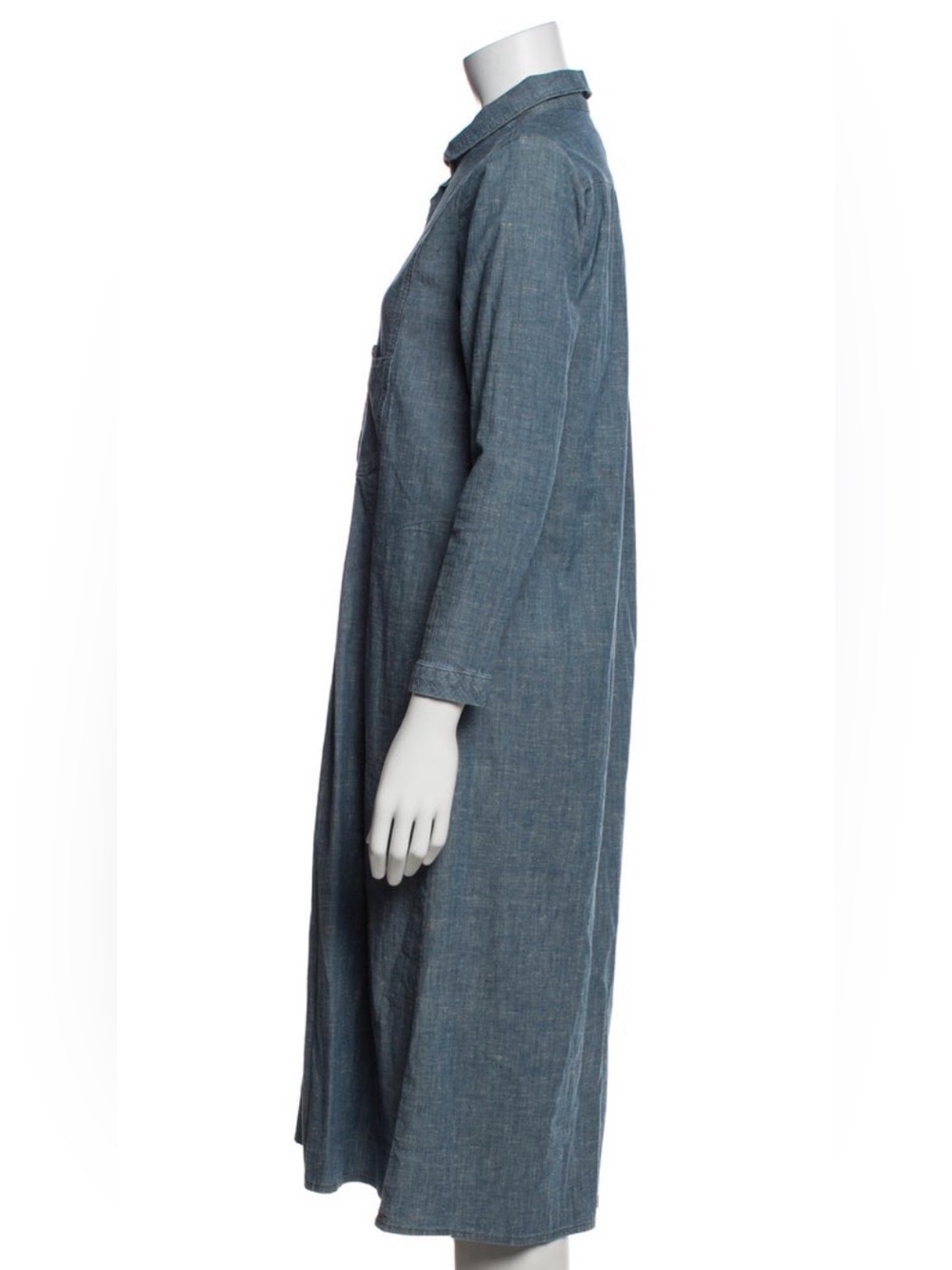 THE GREAT. Blue Long-Sleeve Chambray Button Dress - Picture 2 of 3